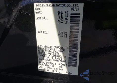 2013 Nissan Leaf Sv from USA, damaged, VIN 1N4AZ0CP9DC402094